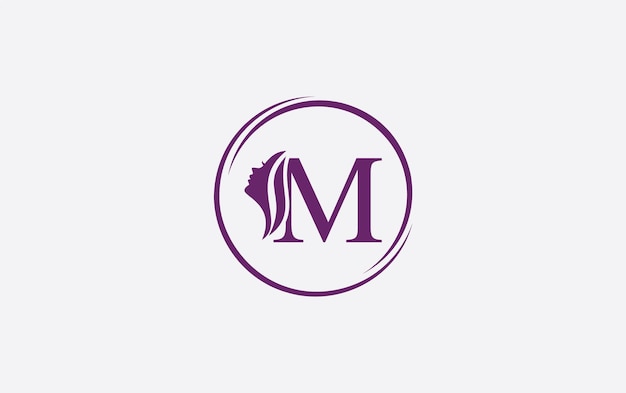 Símbolo de la letra M del diseño del logotipo del vector de belleza y cabello de la mujer
