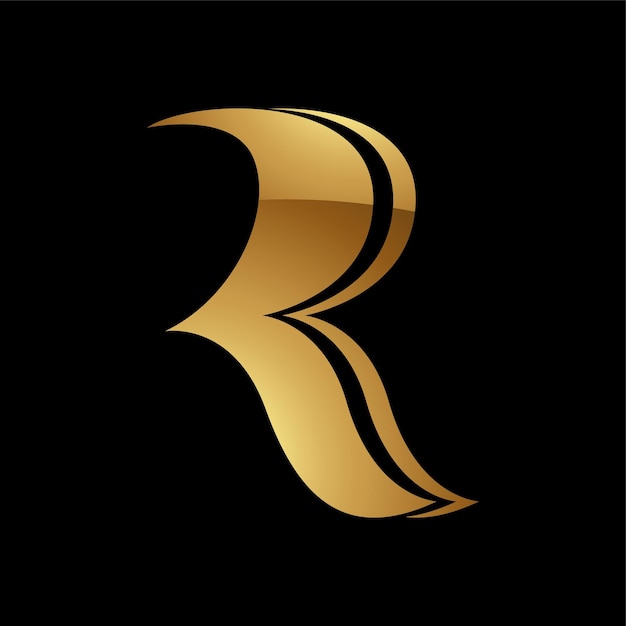 Vector símbolo de letra r dorada sobre un icono de fondo negro 3