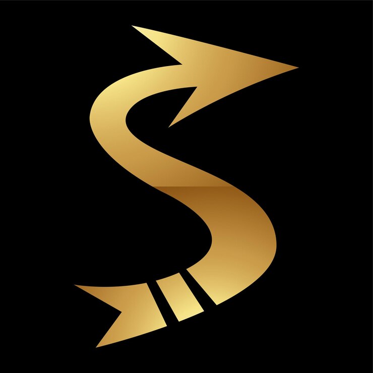Vector símbolo de letra s dorada sobre un icono de fondo negro 8