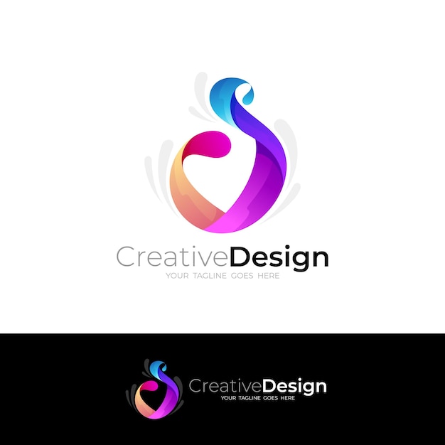 Símbolo de la letra S con iconos corporativos coloridos en 3D que comienzan con la letra S