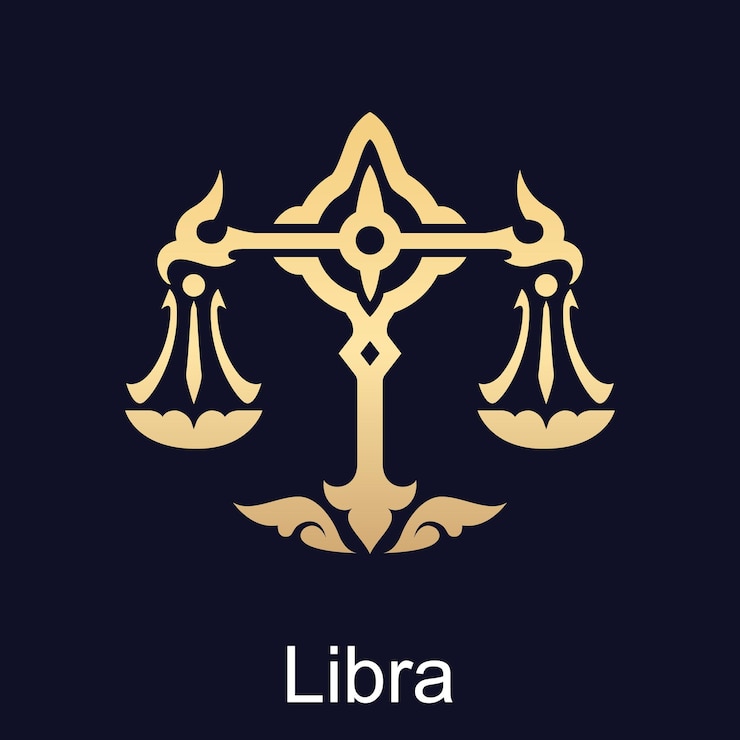 Vector símbolo de libra del signo del zodiaco en estilo dorado de lujo