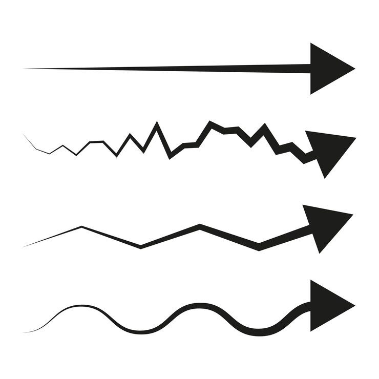 Vector símbolo de línea de flecha ondulado y en zigzag gráfico gráfico de negocios forma de dirección vectorial