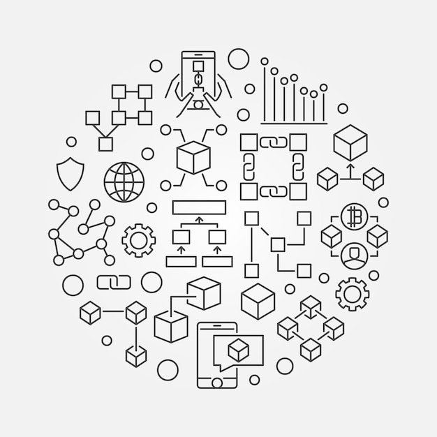 Símbolo de línea de vector circular de concepto de cadena de bloques