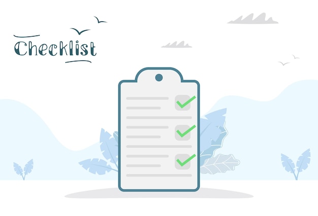 Símbolo de lista de verificación en estilo de dibujos animados Documento o lista de verificación Imagen vectorial en estilo azul moderno
