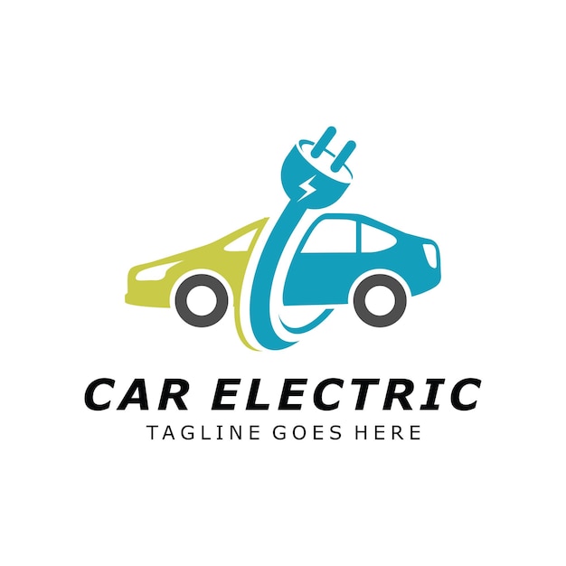 Símbolo de logotipo de coche eléctrico o plantilla de icono vector de concepto de carga de coche eléctrico
