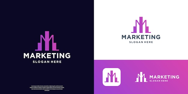 símbolo de logotipo de comercialización inicial m con plantilla de logotipo del diagrama de crecimiento