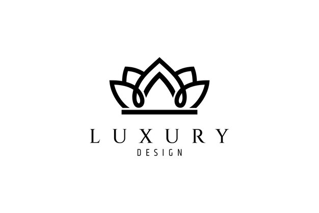 Símbolo del logotipo de la corona real con estilo de diseño de arte de líneas