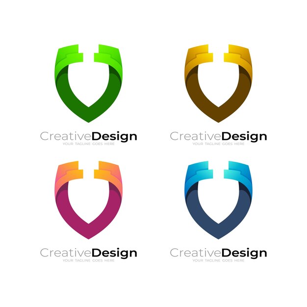 Símbolo del logotipo del escudo con diseño de seguridad conjunto de logotipos del escudo