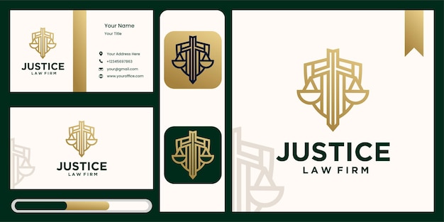 El símbolo del logotipo de Justice Law, abogado, bufete de abogados, bufete de abogados, en oro.
