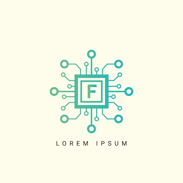 Símbolo del logotipo de la letra F color verde y azul Tecnología y conexión de puntos abstractos digitales