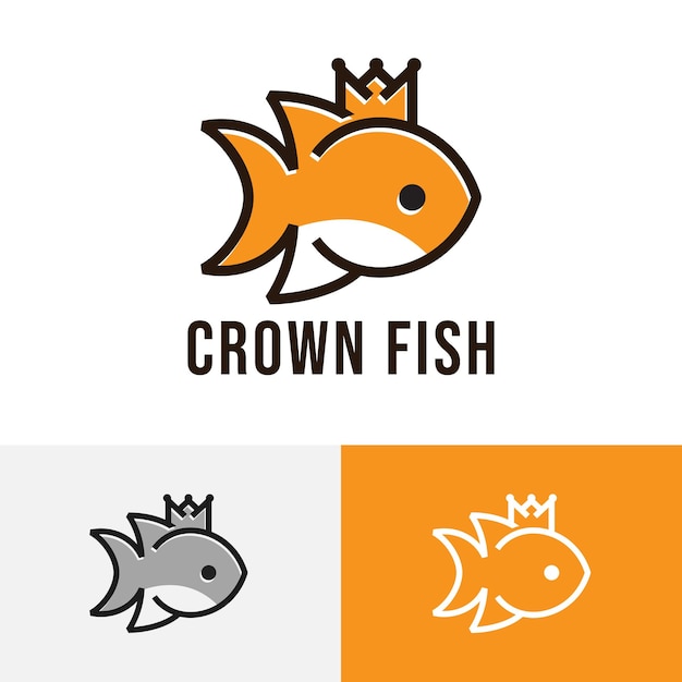Símbolo del logotipo de la línea de peces de corona pequeña linda
