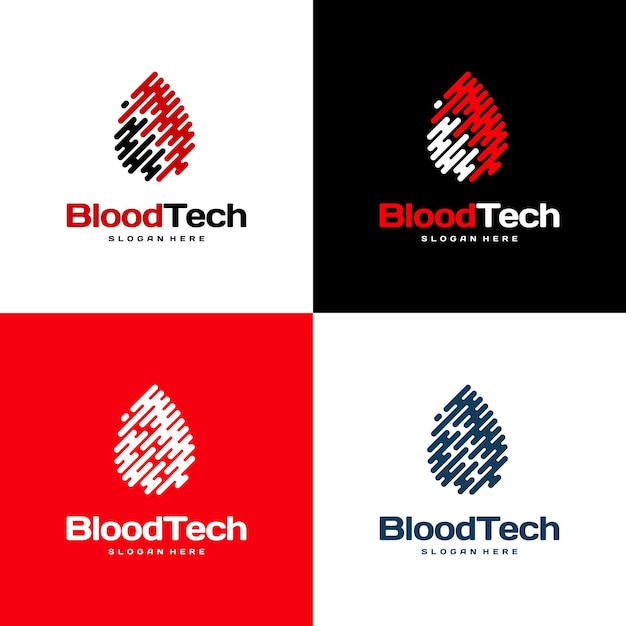 Símbolo del logotipo de pixel blood, plantilla de diseños de logotipos de blood healthcare, vector de concepto de diseños de logotipos de blood technology