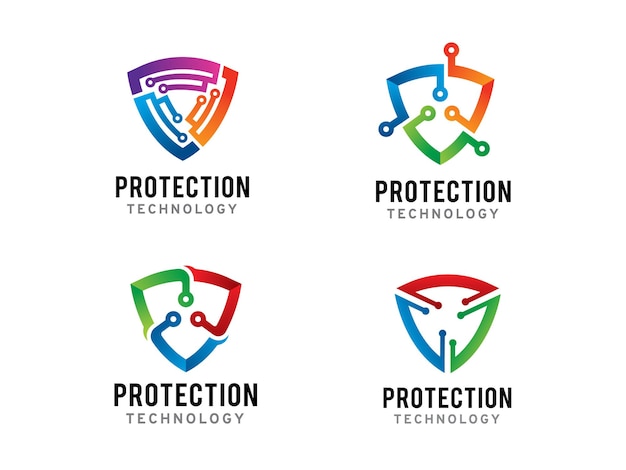 Símbolo de logotipo de tecnología de escudo o plantilla de icono