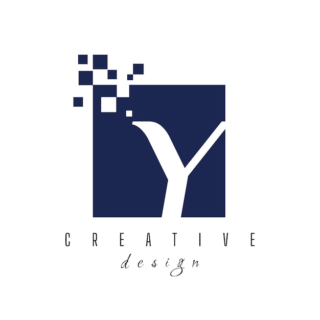 Símbolo del logotipo del vector de letras Y en el cuadrado colorido con bloques rotos sobre fondo blanco