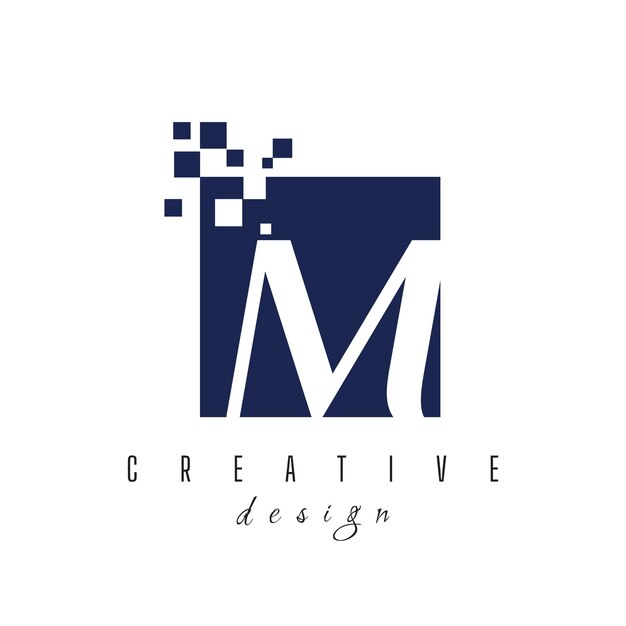 Símbolo del logotipo del vector de letras M en el cuadrado colorido con bloques rotos sobre fondo blanco
