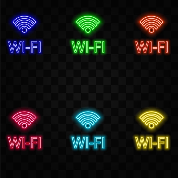 Vector símbolo de luz de neón wifi en el fondo de la pared de ladrillo