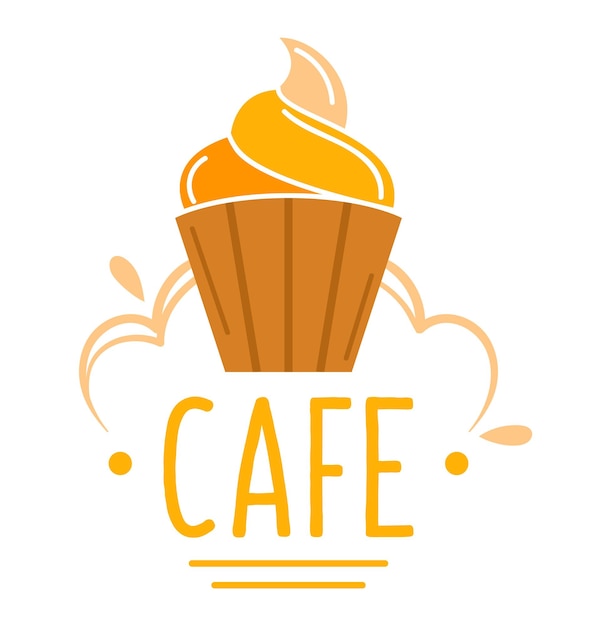 Símbolo de la magdalena sobre el diseño del logotipo del signo del café aislado en la ilustración del vector blanco comida de panadería con icono de crema dulce delicioso pastel