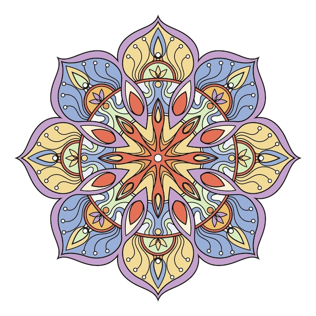 Símbolo de mandala Motivo étnico decorativo adornado de color aislado sobre fondo blanco