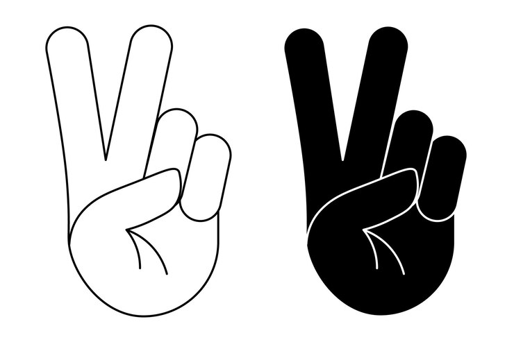 Vector símbolo de la mano de la paz en blanco y negro o gesto del signo de la victoria en fondo transparente día de la paz