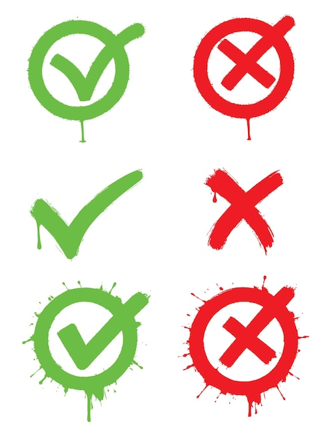 símbolo de marca de comprobación verde y roja ilustración de pincel de aire