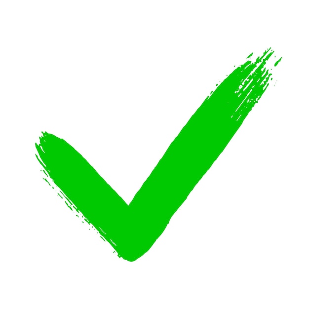 Símbolo de marca de verificación botón SÍ para votar en la casilla de verificación web, etc. Marca sucia dibujada a mano grunge v
