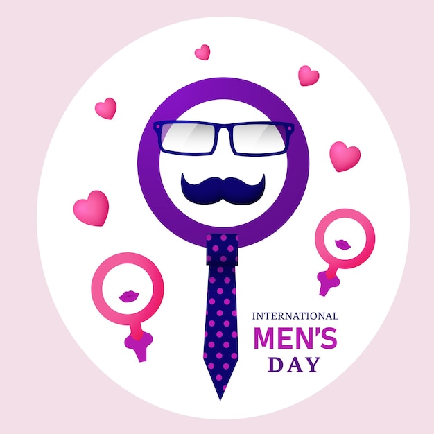 Vector símbolo masculino del día internacional del hombre con bigote de corbata y gafas