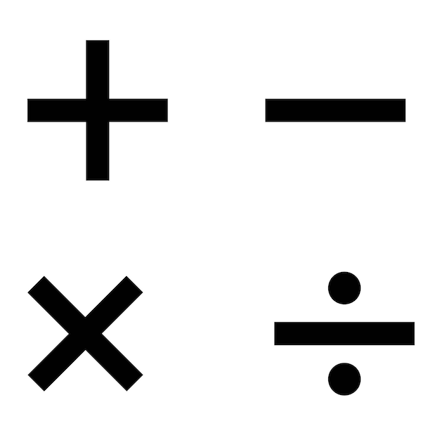 Vector símbolo matemático básico más y menos división de multiplicación icono igual