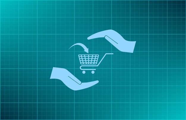 Símbolo del mercado del carrito de compras Ilustración vectorial en fondo azul Eps 10