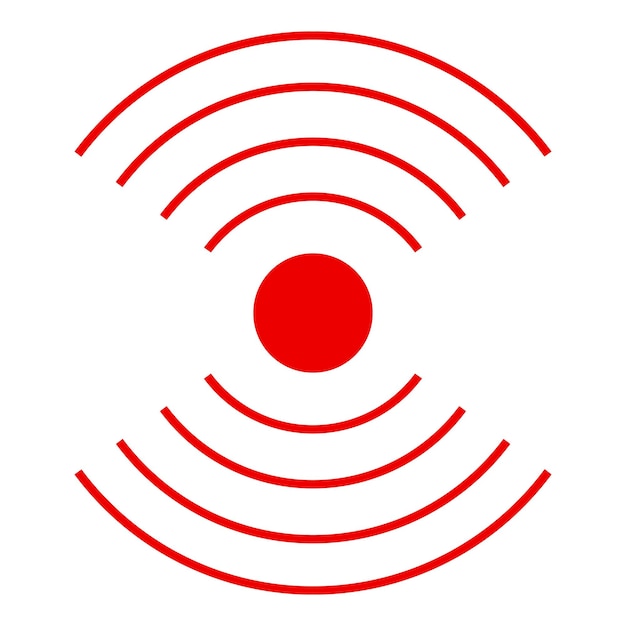 Símbolo minimalista rojo que representa las ondas de la señal de radiodifusión