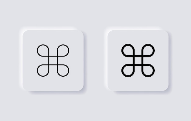 Símbolo modificador de icono de comando con estilo neumórfico o iconos de tecla cmd en botones de neumorfismo