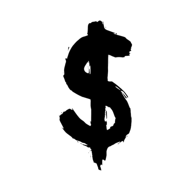 Símbolo de moneda del dólar dibujado a mano dibujado con pincel Un solo elemento para el diseño