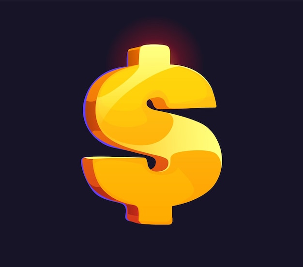 Símbolo de la moneda estadounidense con el signo del dólar dorado de dibujos animados