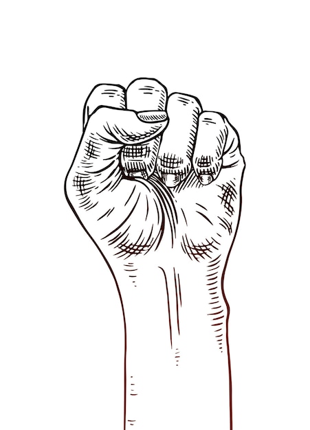 Símbolo del movimiento feminista. Mano de mujer con un puño levantado