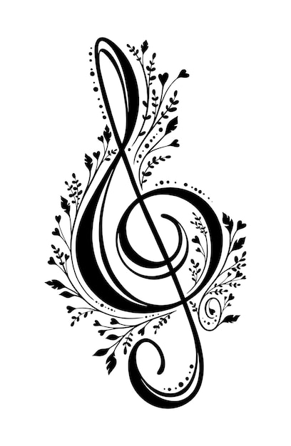 Vector símbolo de la música de clave de sol con flores lindas