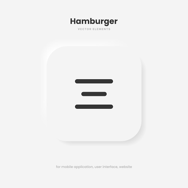 símbolo de navegación del sitio web 3d. Icono de menú de hamburguesas. Iconos de menú de sitio web plano con redondeado y nítido