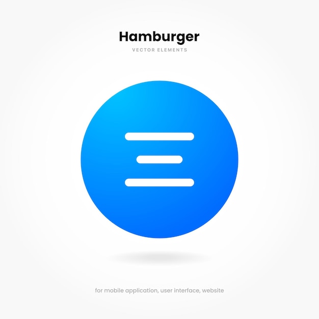 símbolo de navegación del sitio web 3d. Icono de menú de hamburguesas. Iconos de menú de sitio web plano con redondeado y nítido