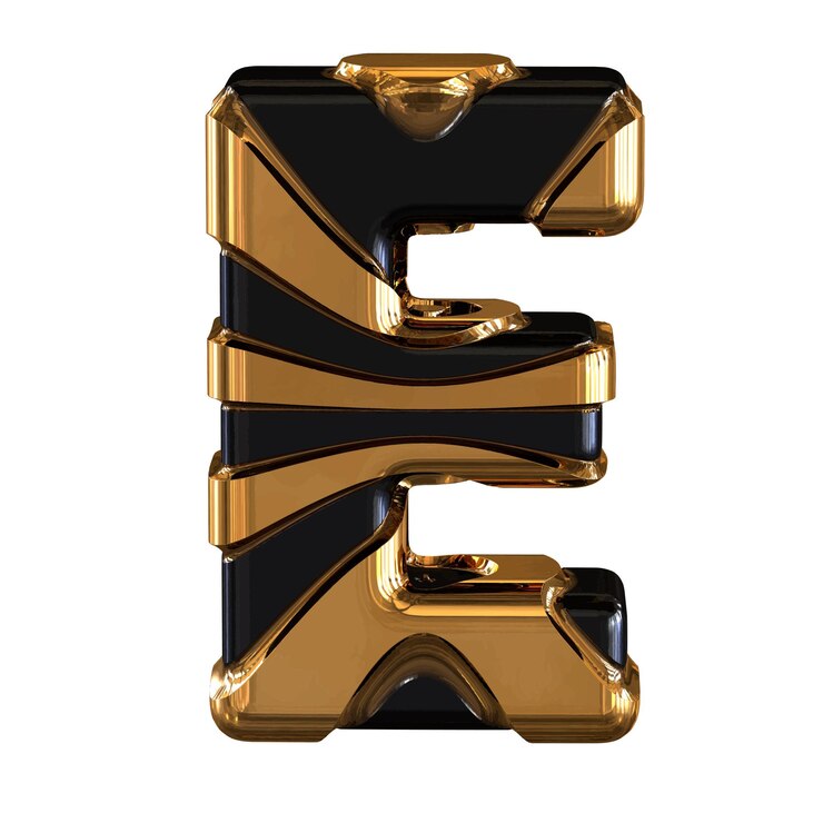 Vector símbolo negro y dorado letra e