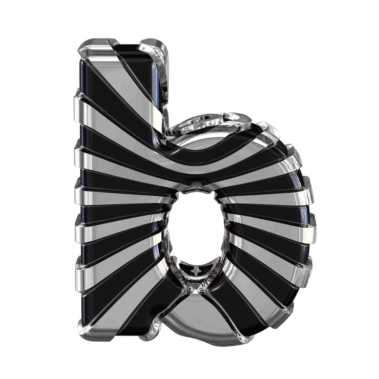 Vector símbolo negro con tiras plateadas letra b