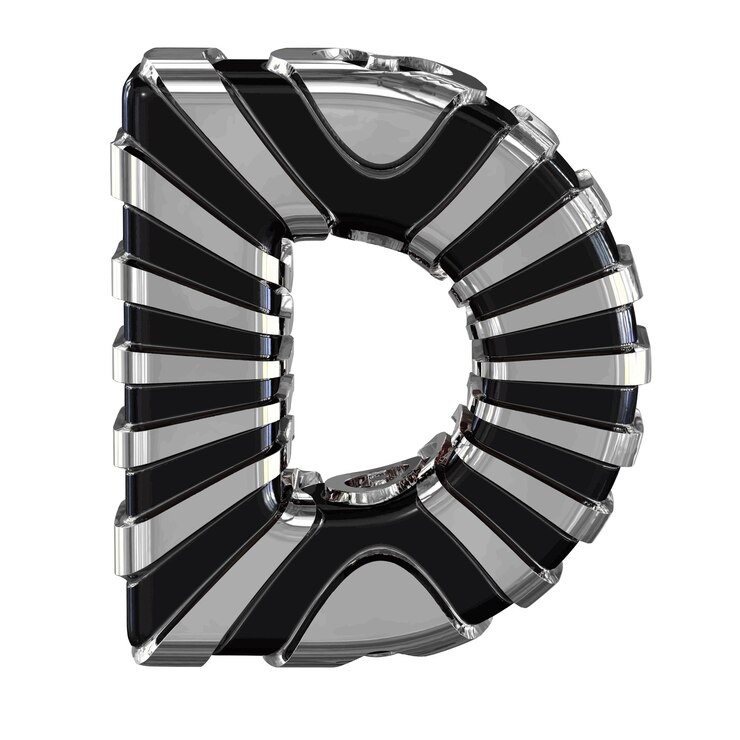 Vector símbolo negro con tiras plateadas letra d