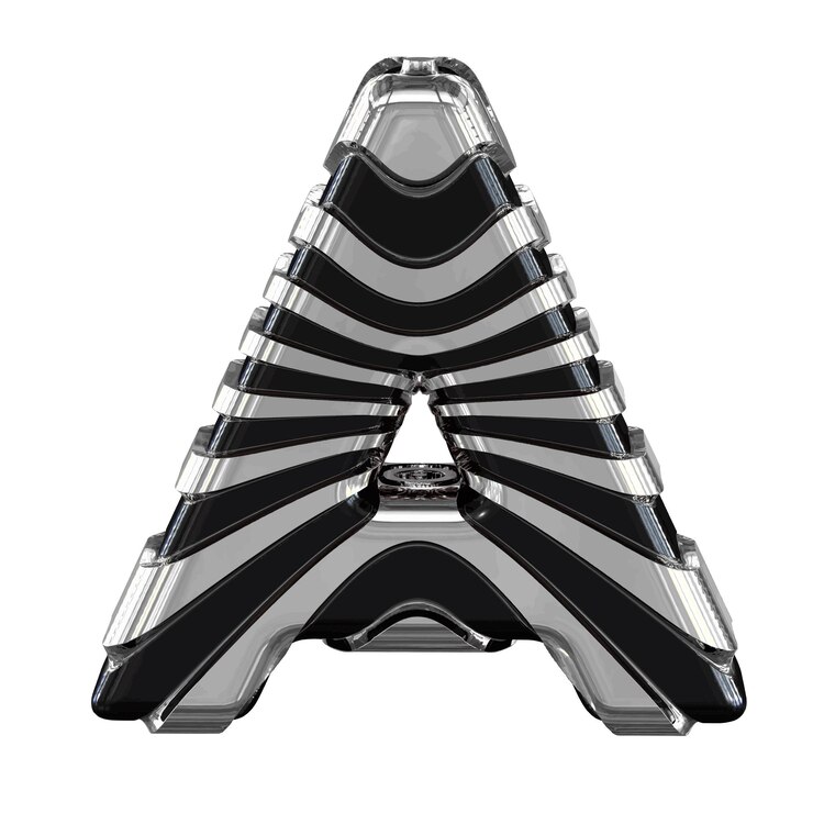 Vector símbolo negro con tiras plateadas letra a
