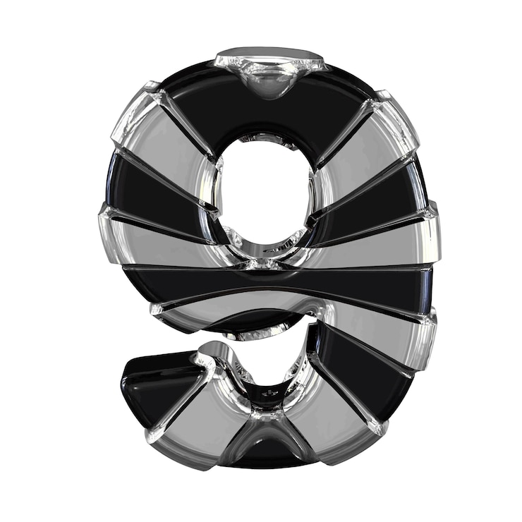 Vector símbolo negro con tiras plateadas número 9