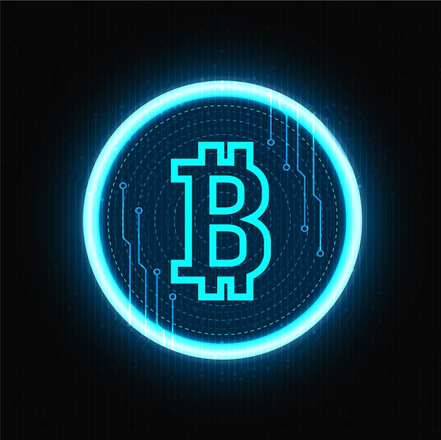 Vector símbolo de neón bitcoin cryptocurrency en negro