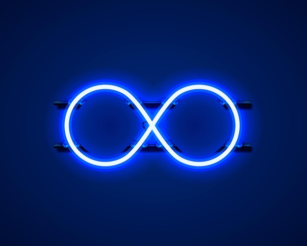 Símbolo de neón infinito sobre fondo azul. Ilustración vectorial