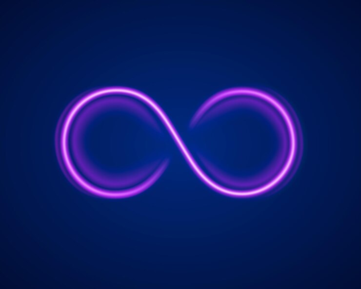 Vector símbolo de neón infinito sobre fondo morado. ilustración vectorial