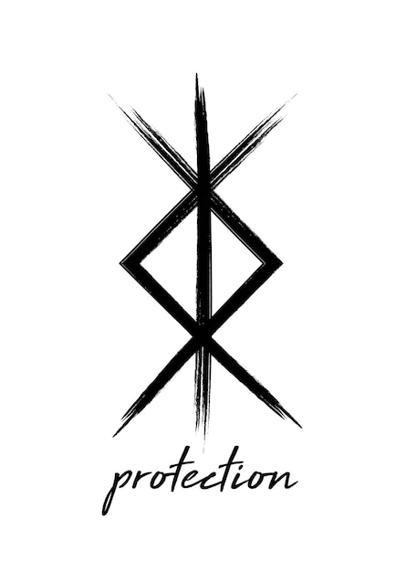 Símbolo nórdico para protección, vikingo nórdico enlazar tatuaje de guión mágico de runas, signo de logotipo místico