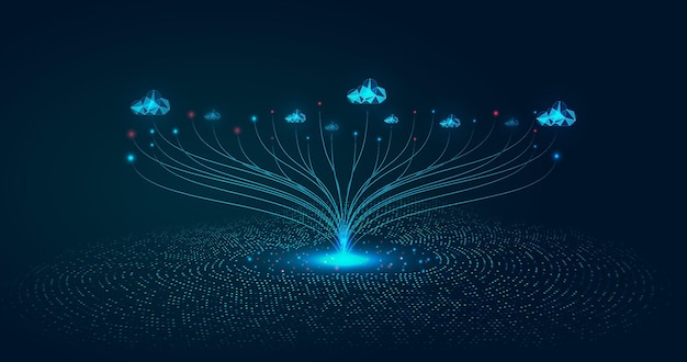 Símbolo de nube múltiple ilustración vectorial Nube 2D Nube 3D trabajo multinube datos conectados