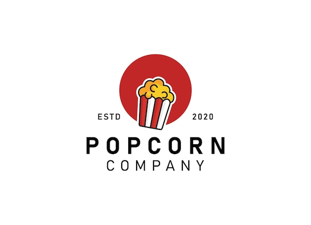 Símbolo o signo de la etiqueta del logotipo de las palomitas de maíz aislado sobre fondo blanco