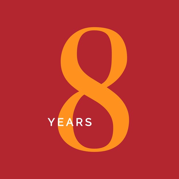 Símbolo de ocho años octavo cumpleaños emblema aniversario signo número logo concepto cartel vintage