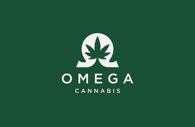 Símbolo omega con forma de hoja de cannabis logo icono plantilla de diseño ilustración vectorial plana