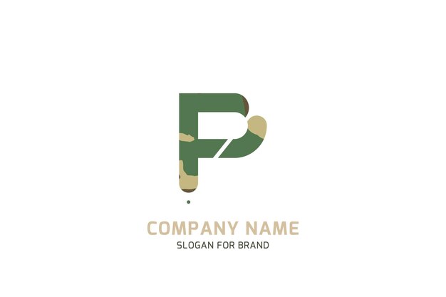 Símbolo original p para logotipo letra en estilización de camuflaje para tema militar y militar para plantilla de diseño creativo ilustración plana eps10